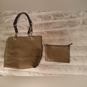 Calvin Klein brown tote & pouch
